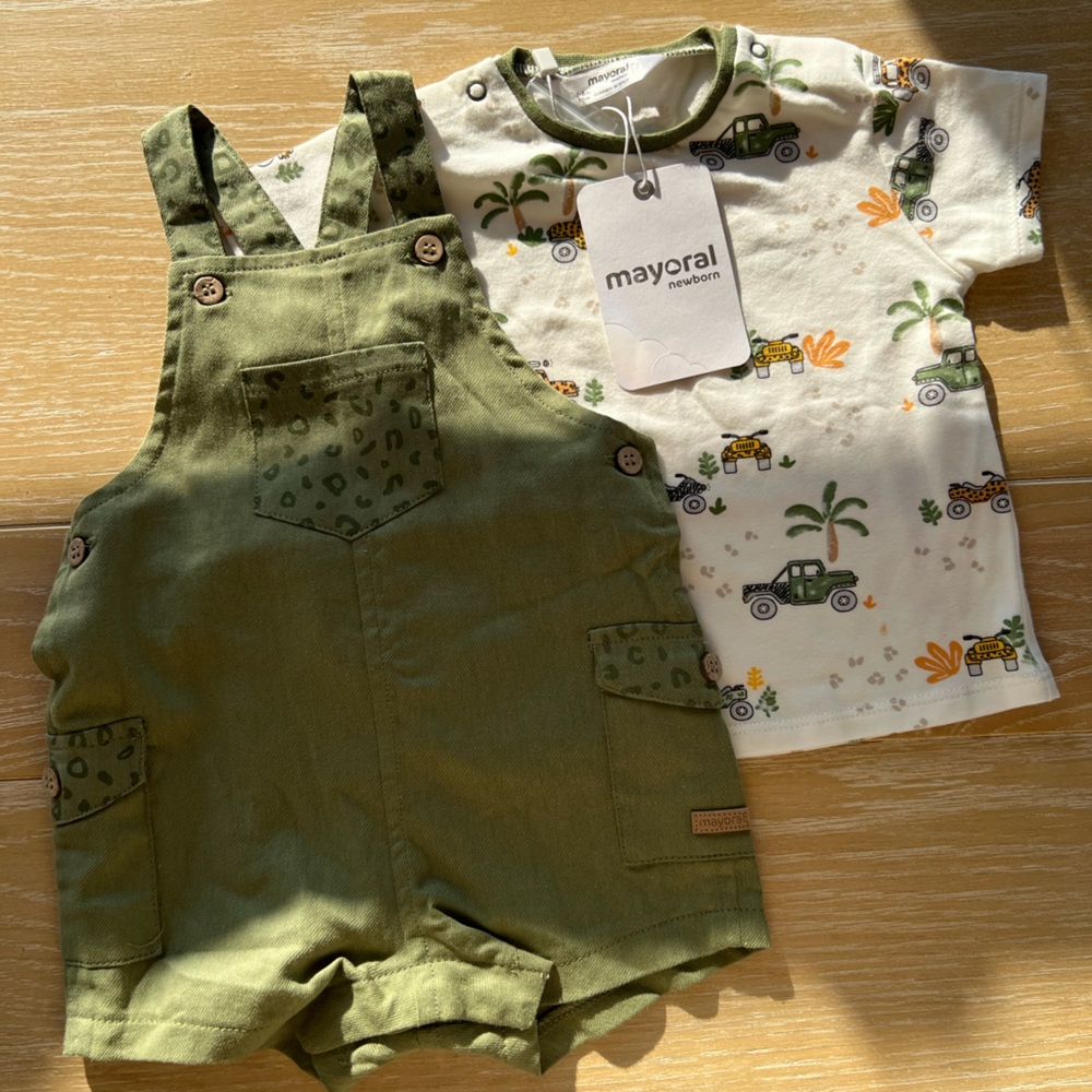 NWT Mayoral Boys Matching Safari Overall Set - 3-6 months